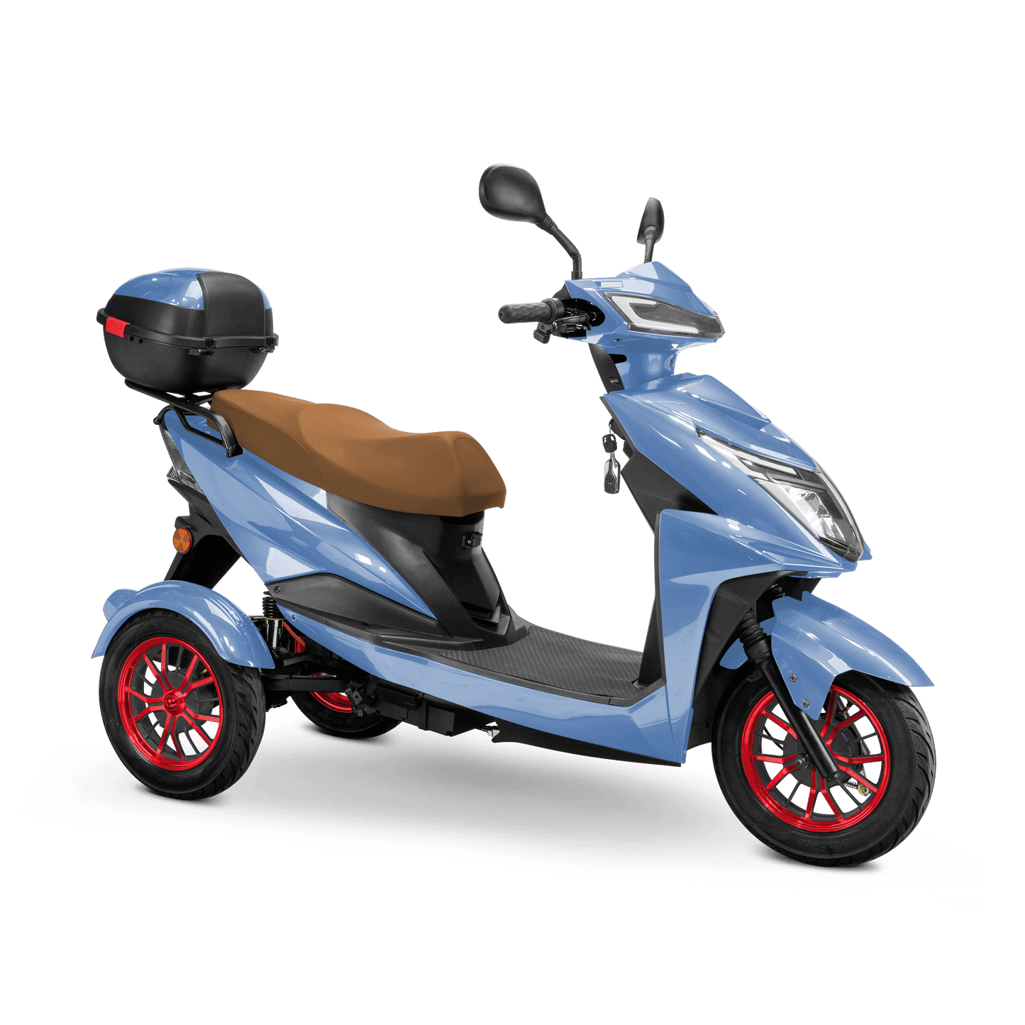 Regal Mobility Scooter - blue with brown seat and red wheels