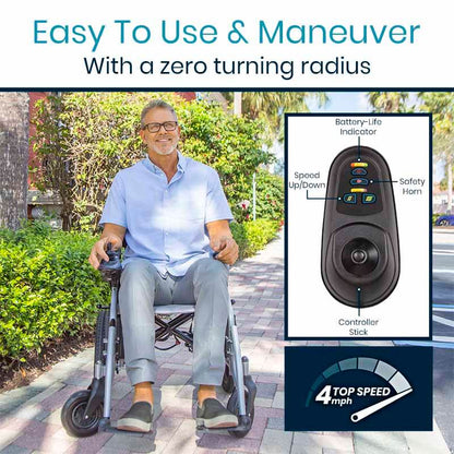 Compact Power Wheelchair - controller for speeds up to 4 miles per hour