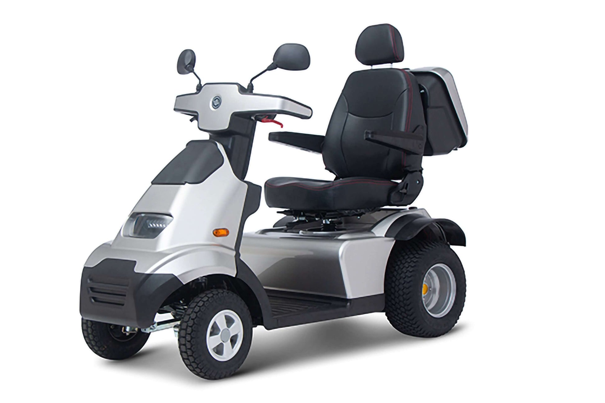 Afiscooter S4 Mobility Scooter - silver with single seat front left view