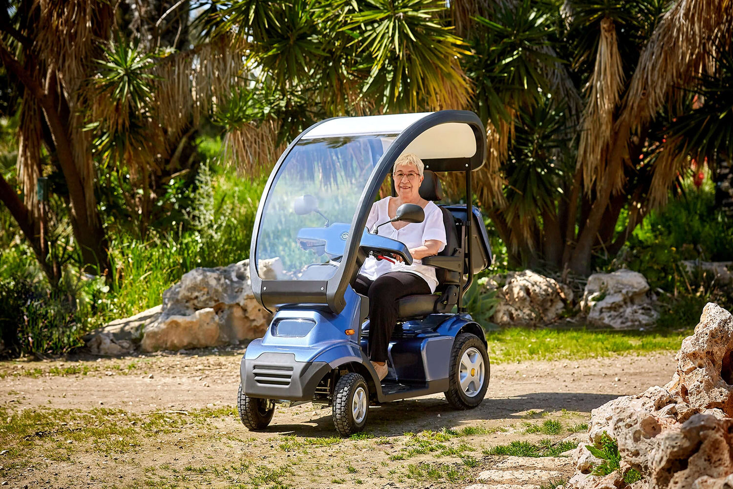 Afiscooter S4 Mobility Scooter - with canopy in outdoor setting