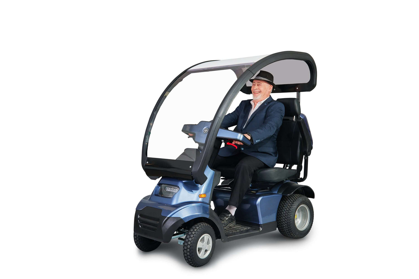 Afiscooter S4 Mobility Scooter - blue with two seats and canopy with model