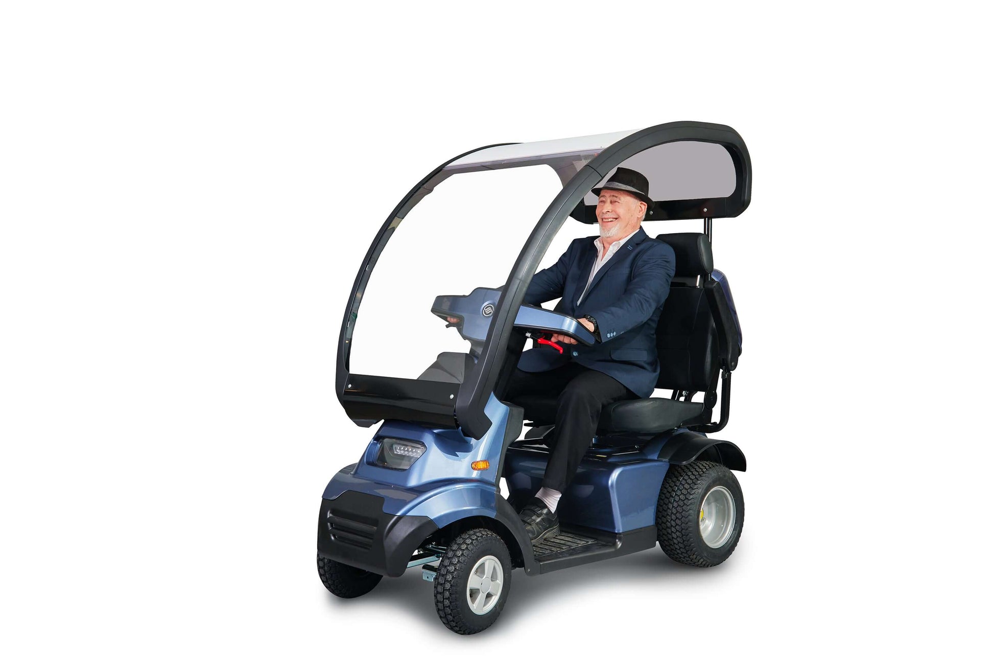 Afiscooter S4 Mobility Scooter - blue with two seats and canopy with model