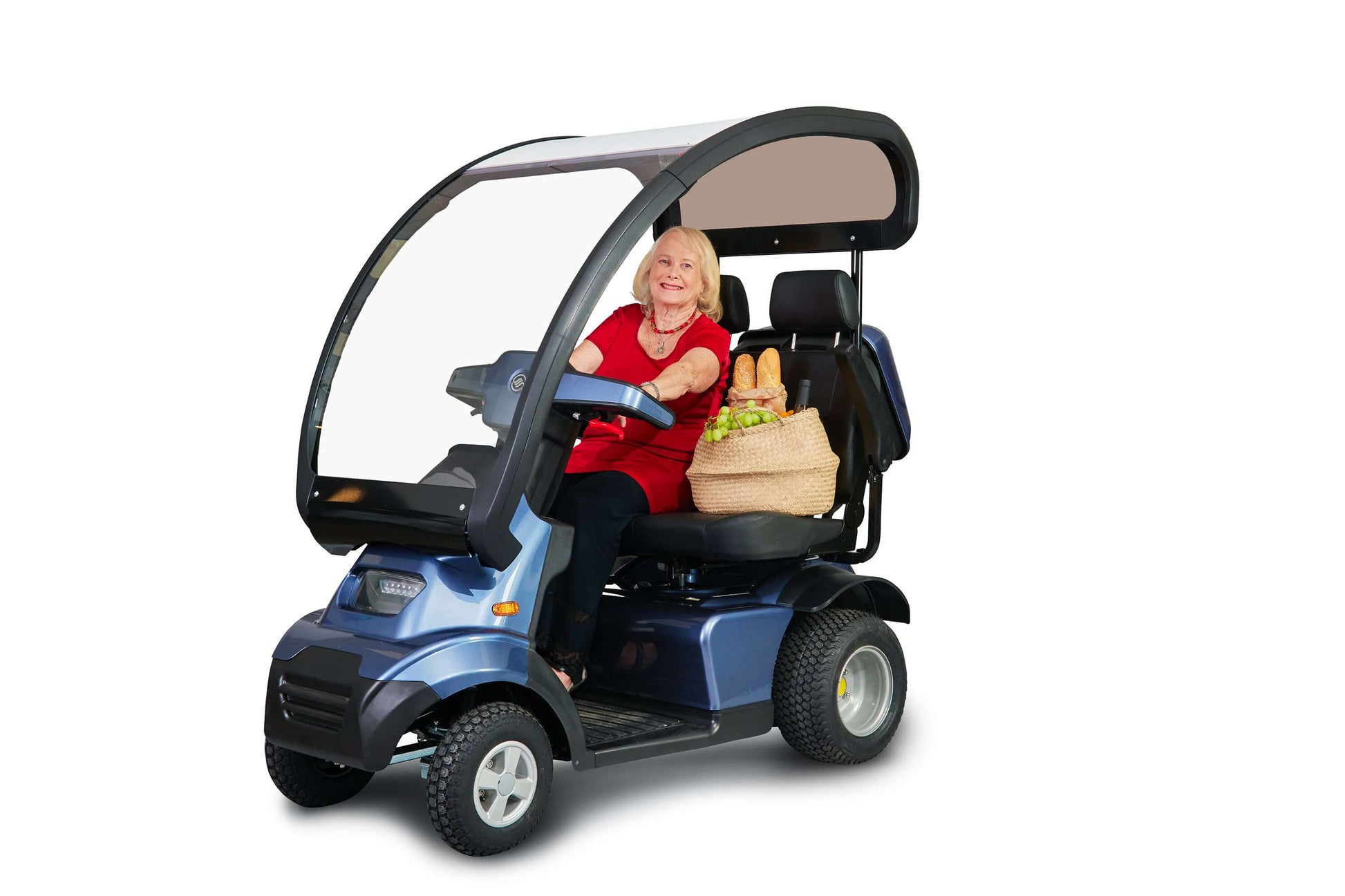 Afiscooter S4 Mobility Scooter - blue with two seats and canopy with two models