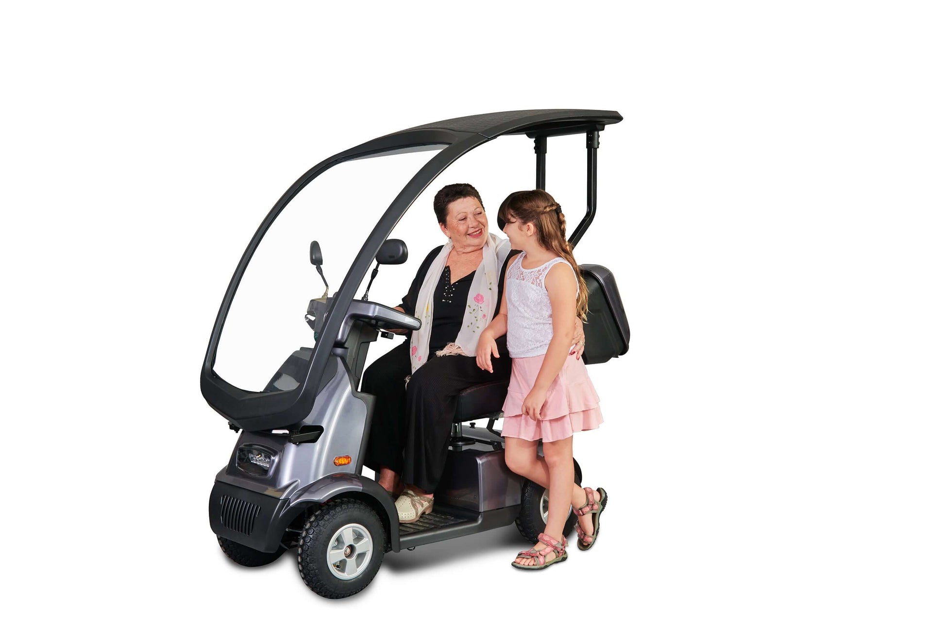 Afiscooter S4 Mobility Scooter - grey with canopy and two models