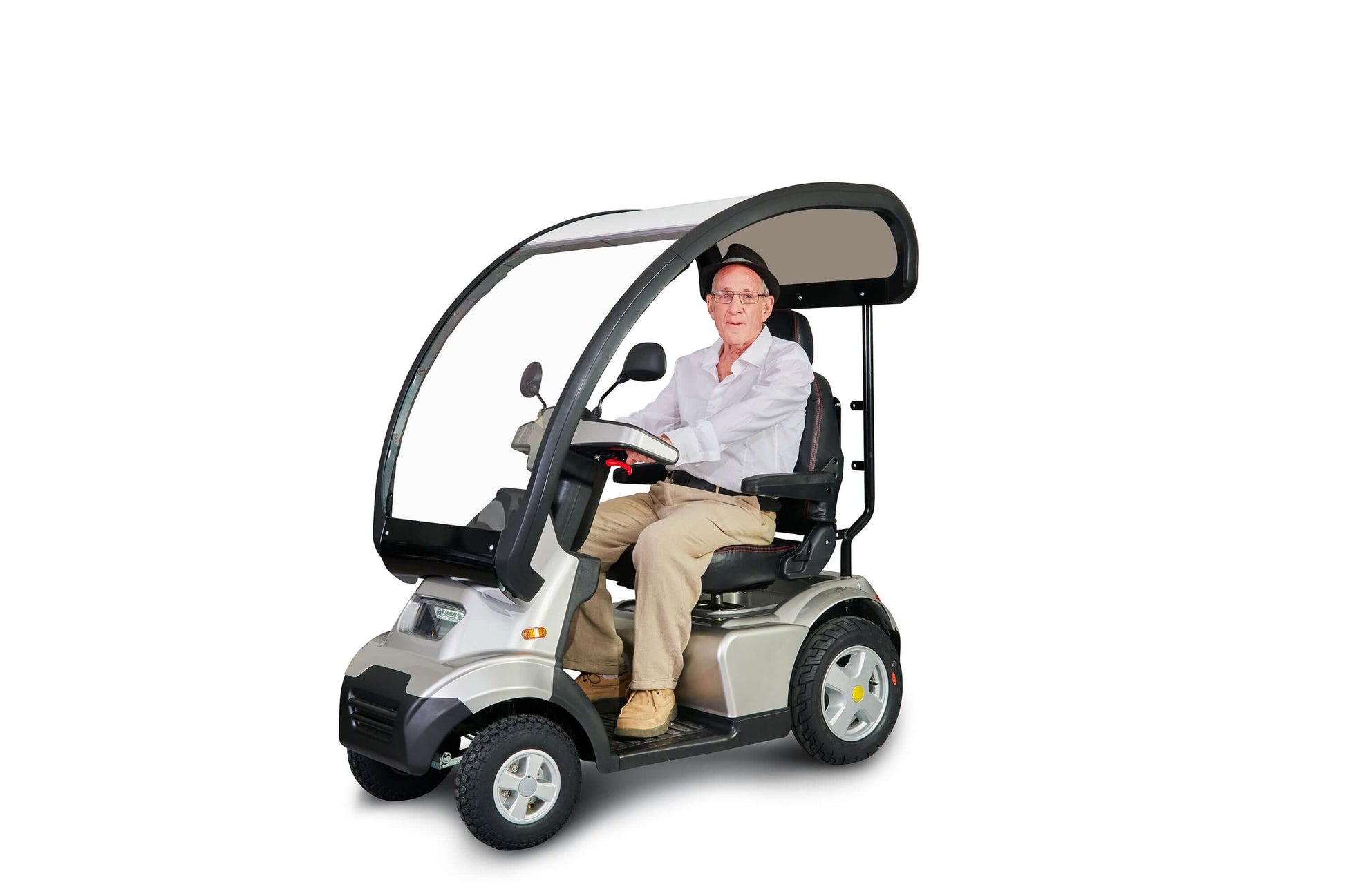 Afiscooter S4 Mobility Scooter - silver with canopy and model