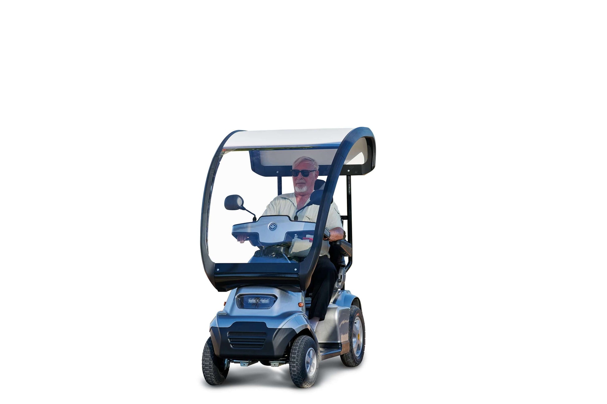 Afiscooter S4 Mobility Scooter - blue with canopy and model front view