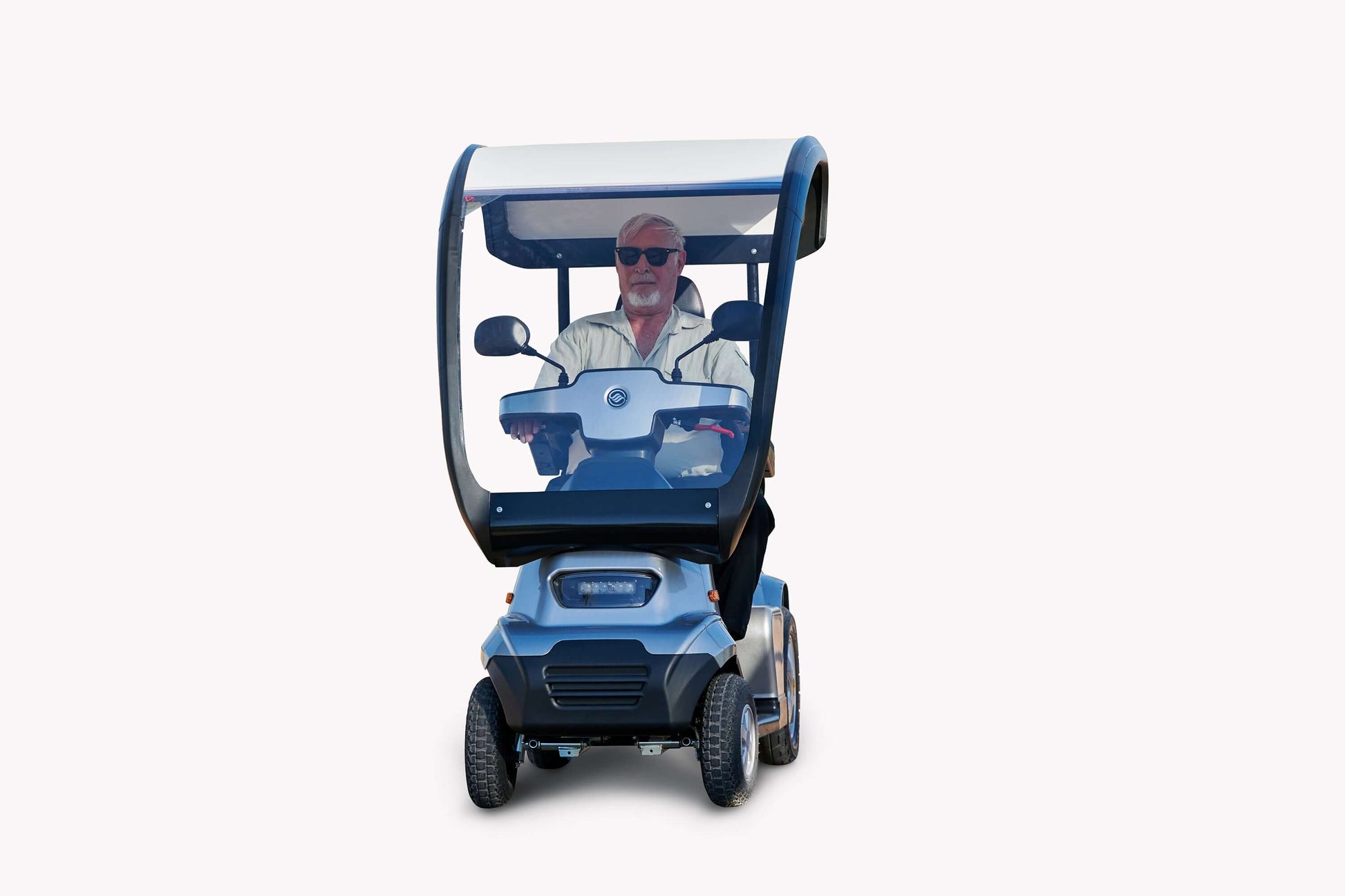 Afiscooter S4 Mobility Scooter - blue with canopy and model front view