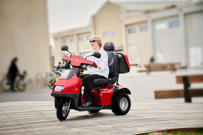 Afiscooter S3 Mobility Scooter - red with single seat outdoors