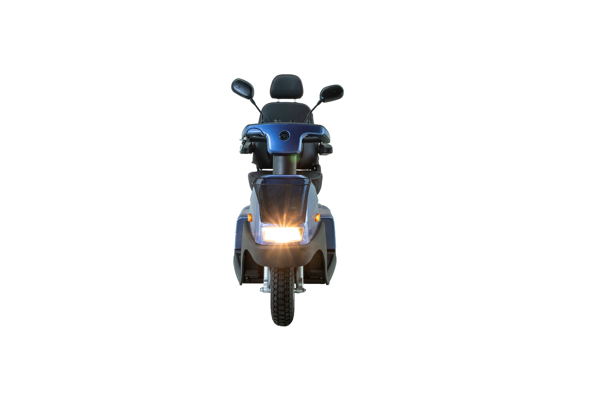 Afiscooter C3 Mobility Scooter - blue front view with headlight on