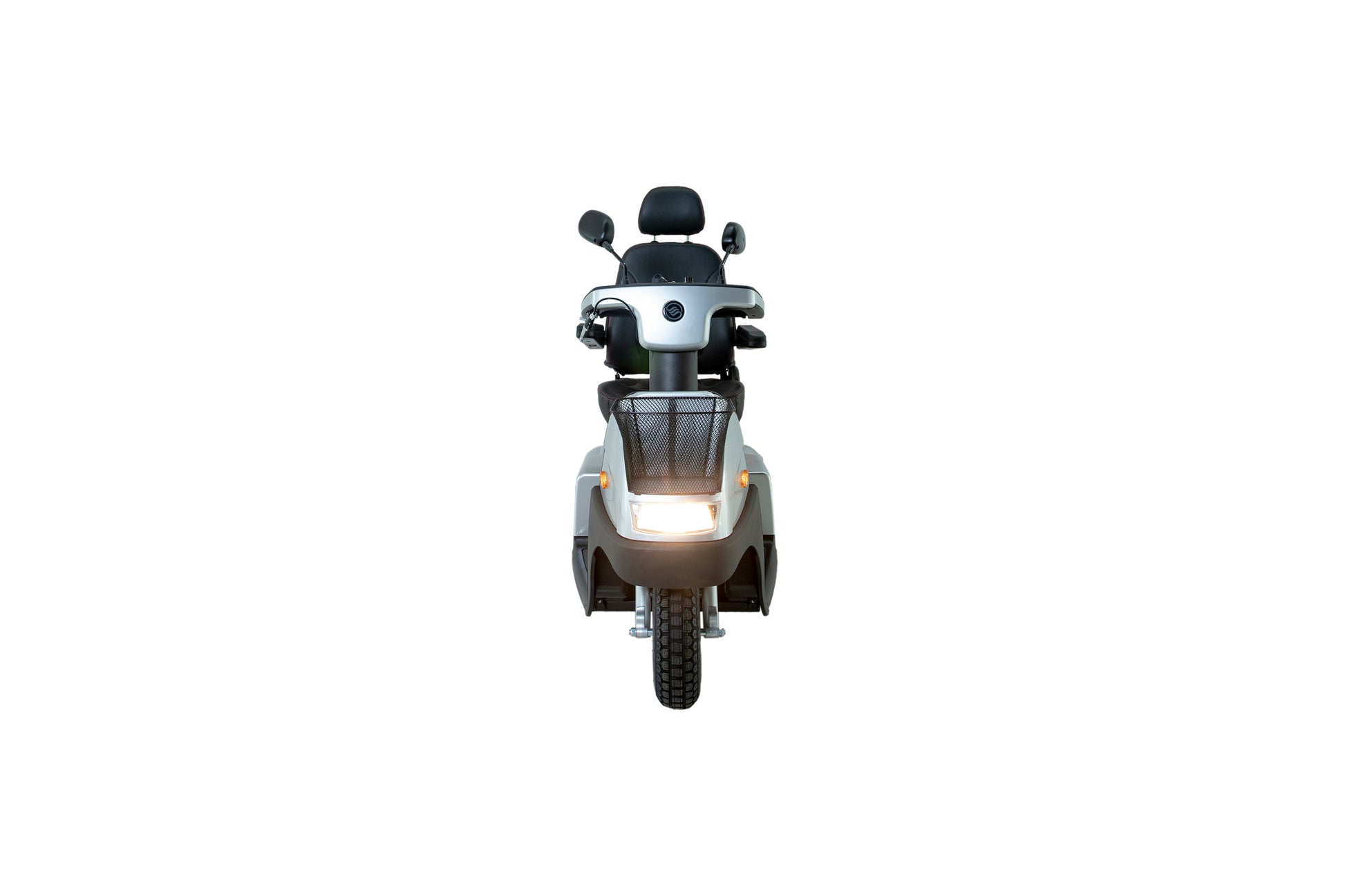 Afiscooter C3 Mobility Scooter - silver front view with headlight on