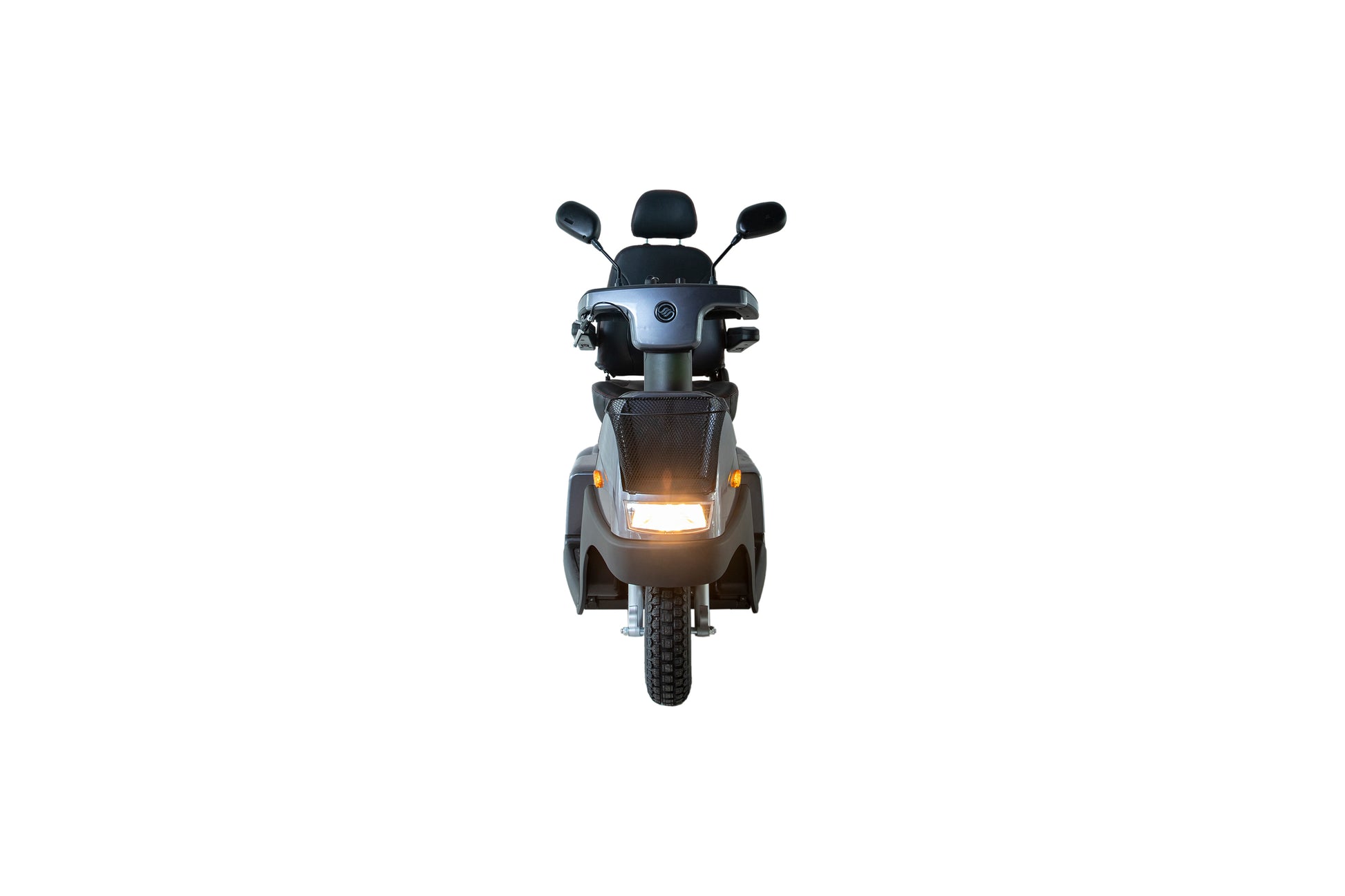 Afiscooter C3 Mobility Scooter - grey front view with headlight on