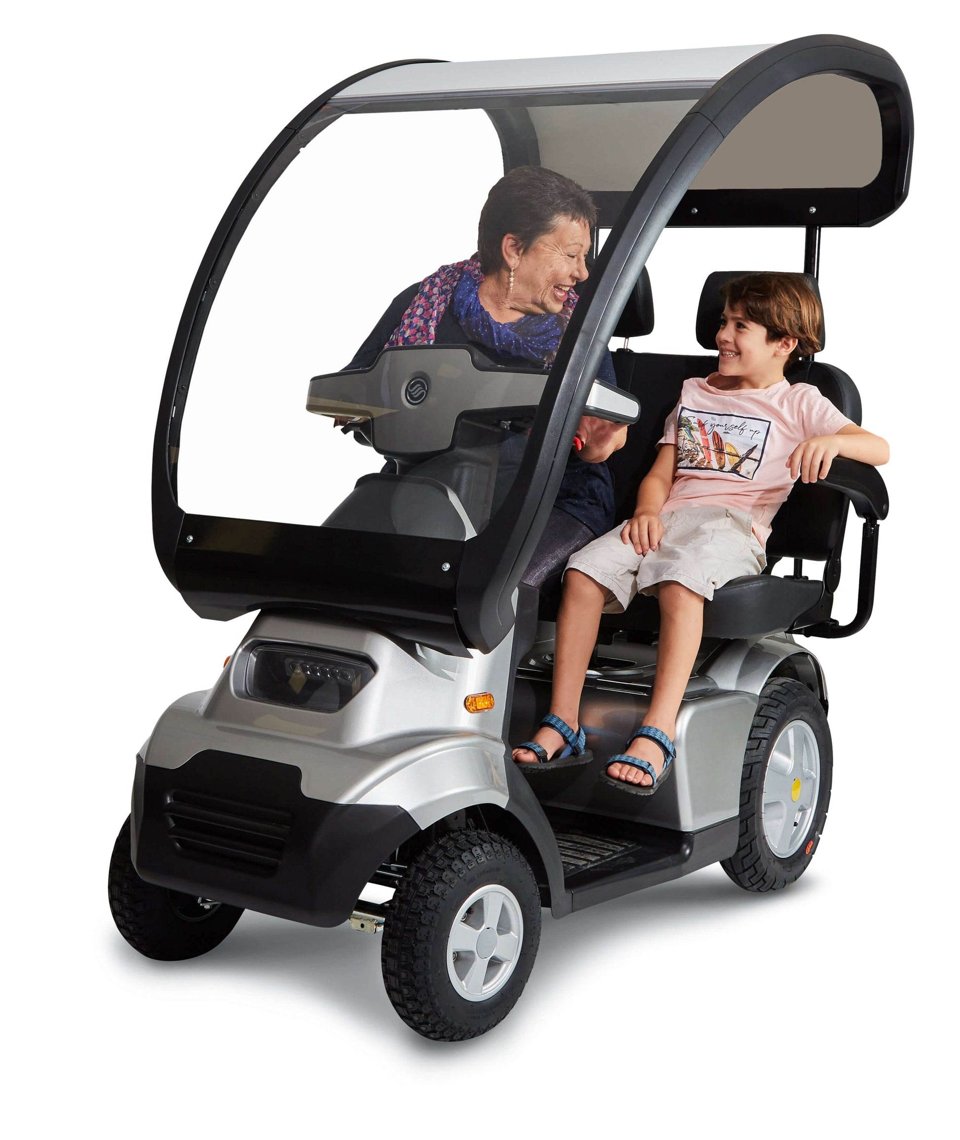 Afiscooter S4 Mobility Scooter - two seats with canopy and one adult and one child model