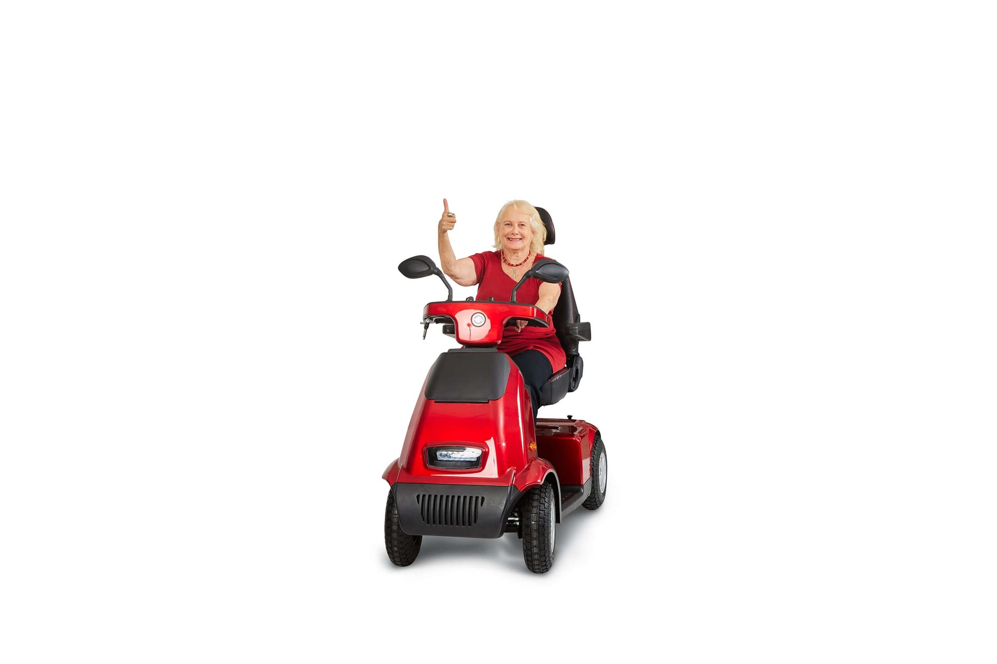 Afiscooter S4 Mobility Scooter - red single seat front view with model