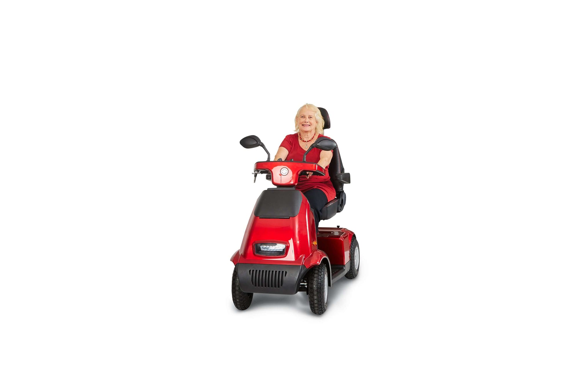 Afiscooter S4 Mobility Scooter - red with single seat front view with model