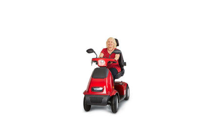 Afiscooter S4 Mobility Scooter - red with single seat front view with model