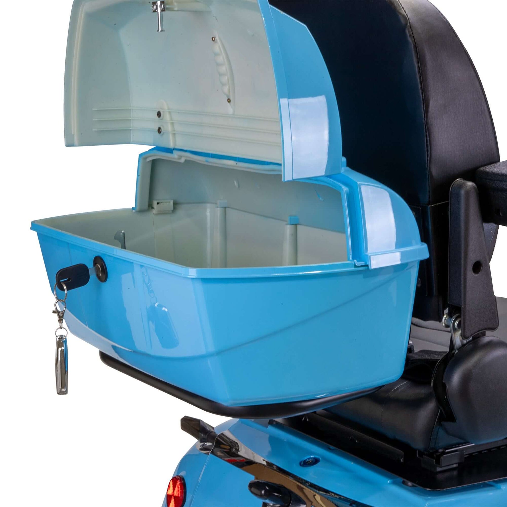 Elite Mobility Scooter - rear locking storage box opened