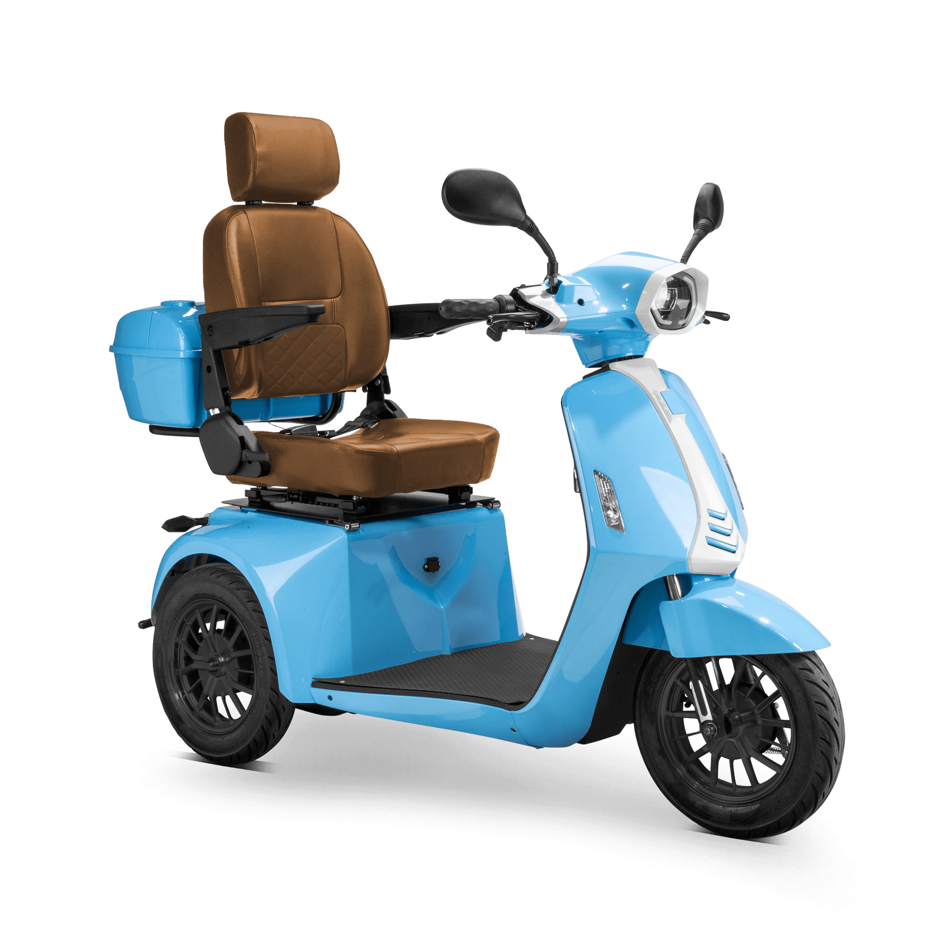 Elite Mobility Scooter - blue with brown seat and black wheels