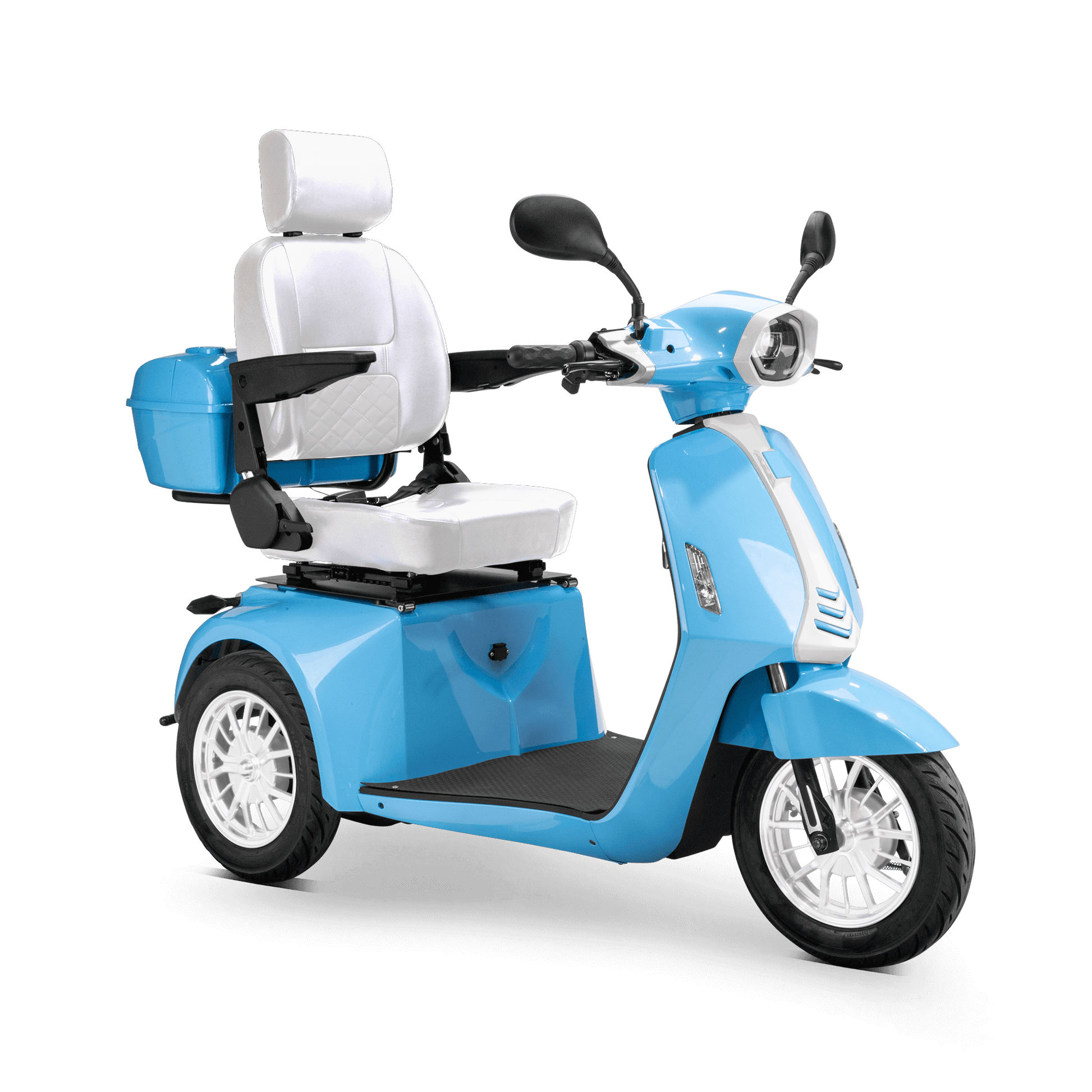 Elite Mobility Scooter - blue with white seat and white wheels
