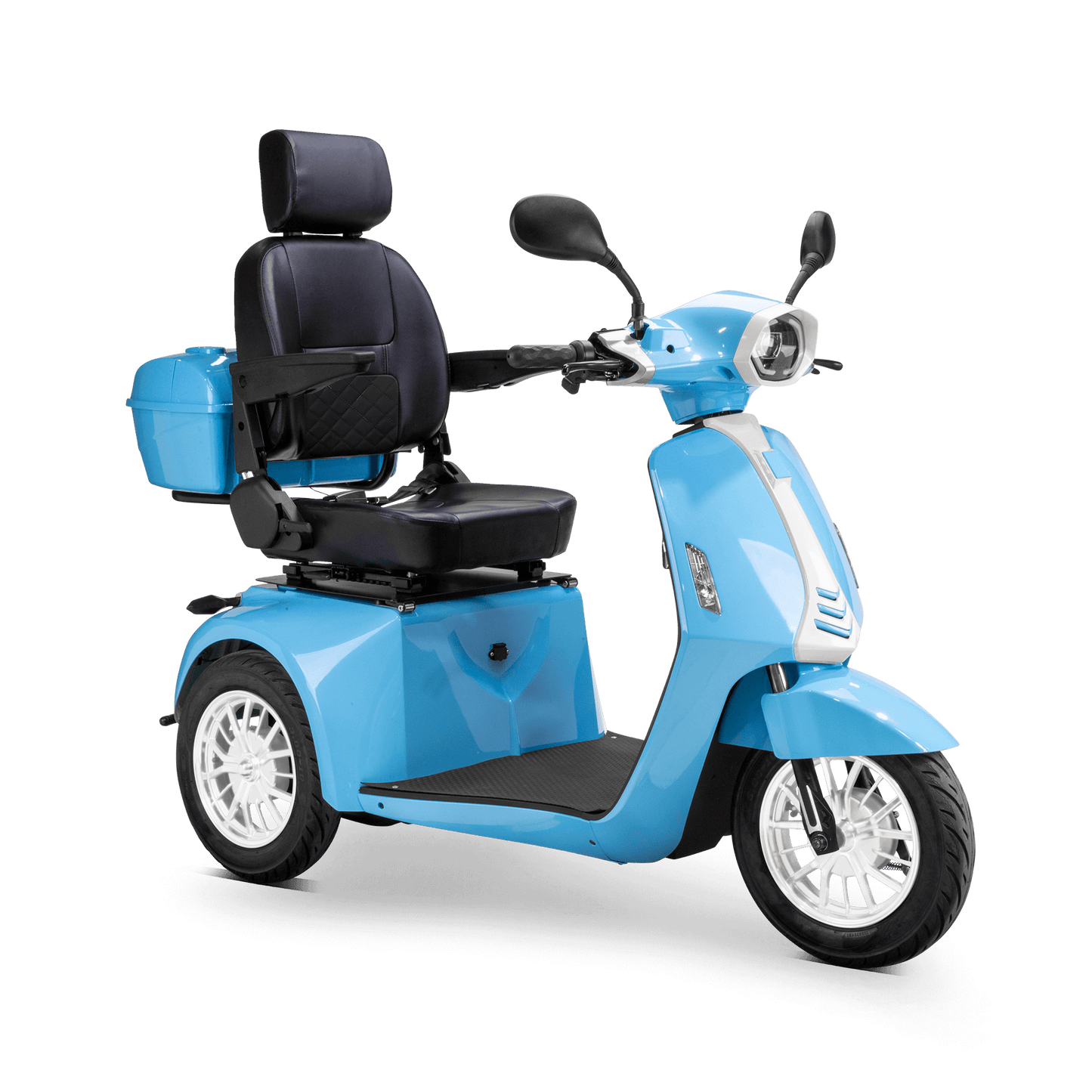 Elite Mobility Scooter - blue with black seat and white wheels