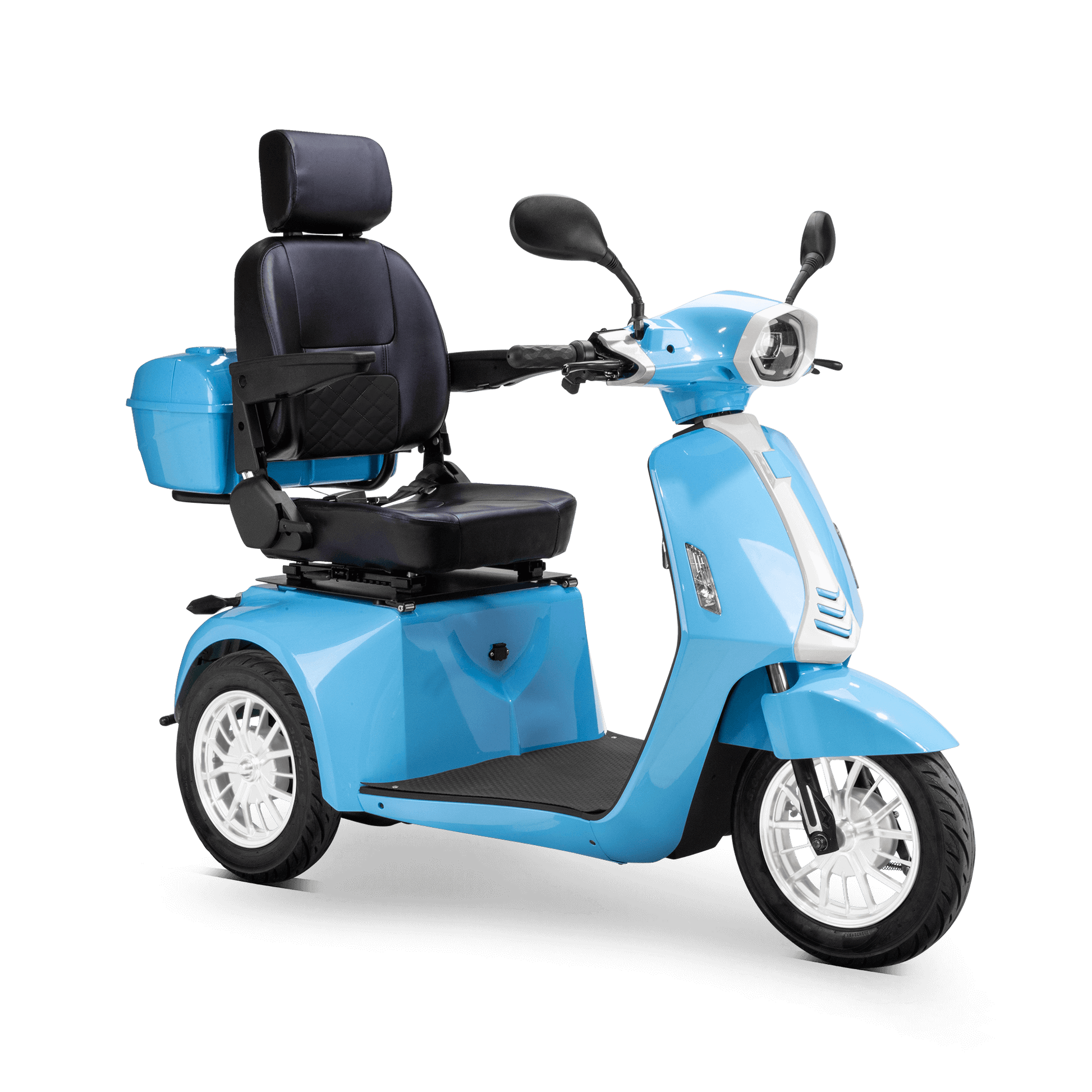 Elite Mobility Scooter - blue with black seat and white wheels