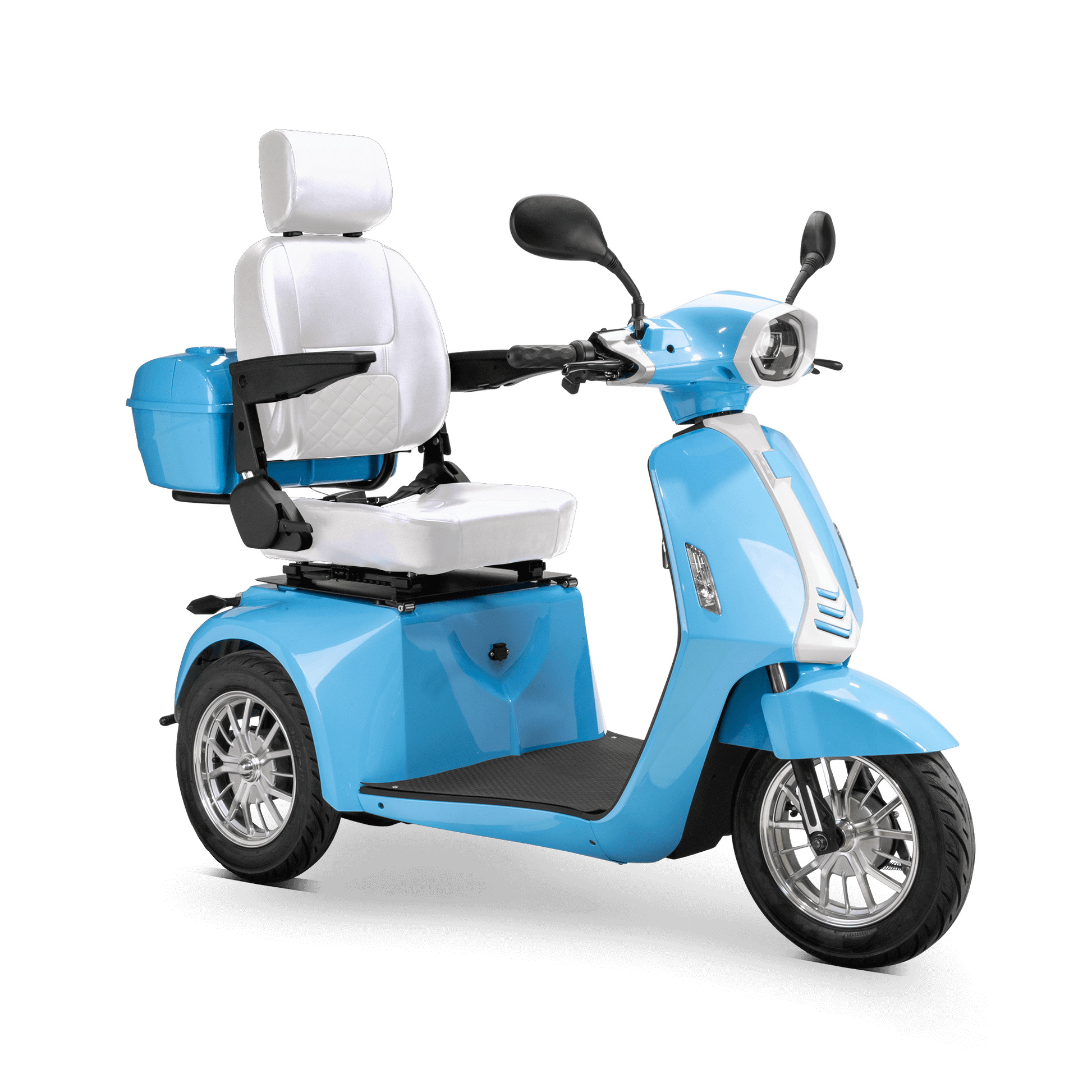 Elite Mobility Scooter - blue with white seat and silver wheels