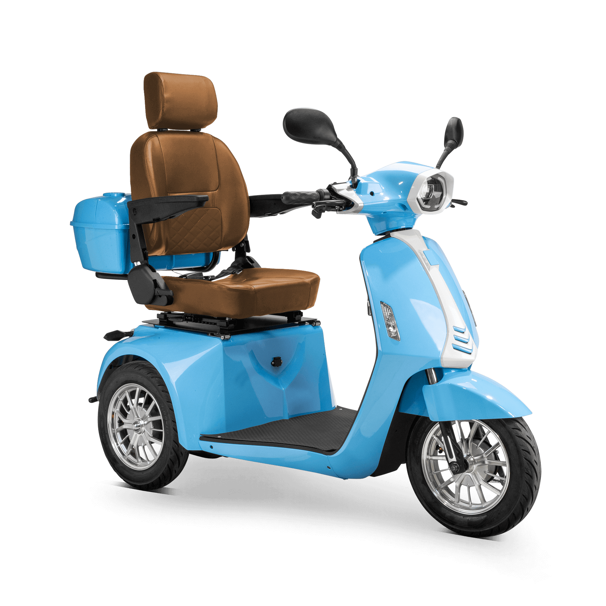 Elite Mobility Scooter - blue with brown seat and silver wheels