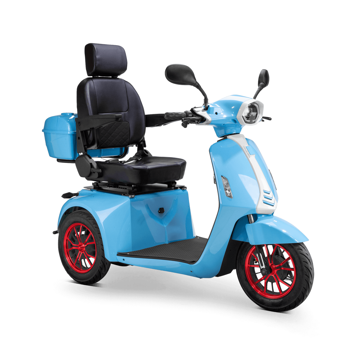 Elite Mobility Scooter - blue with black seat and red wheels