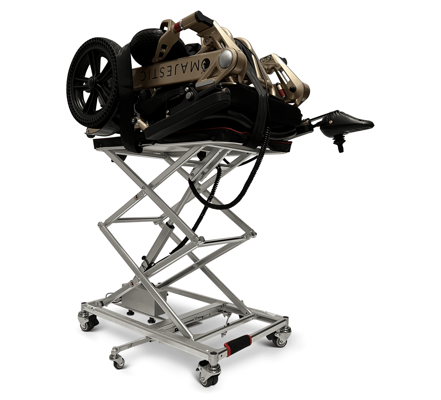 GO Wheelchair and Mobility Scooter Lift - fully raised with load right front view
