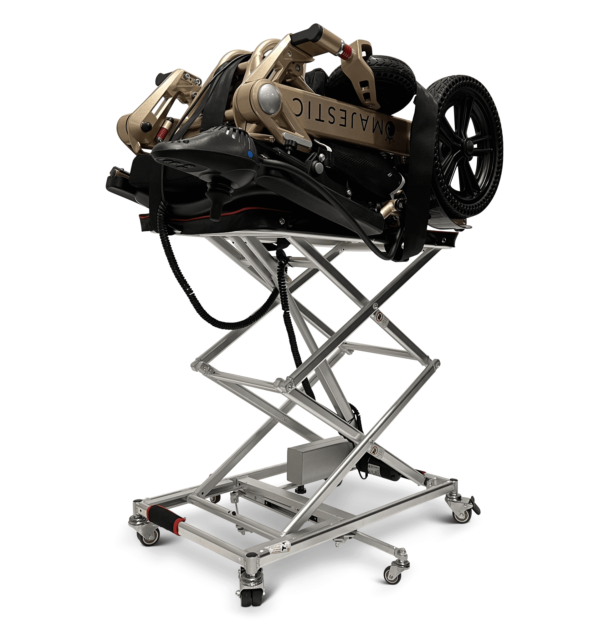 GO Wheelchair and Mobility Scooter Lift - fully raised with load side view