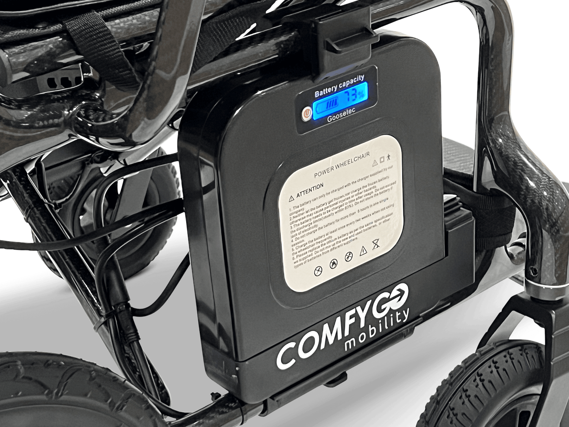 Phoenix Carbon Fiber Electric Wheelchair - battery close up