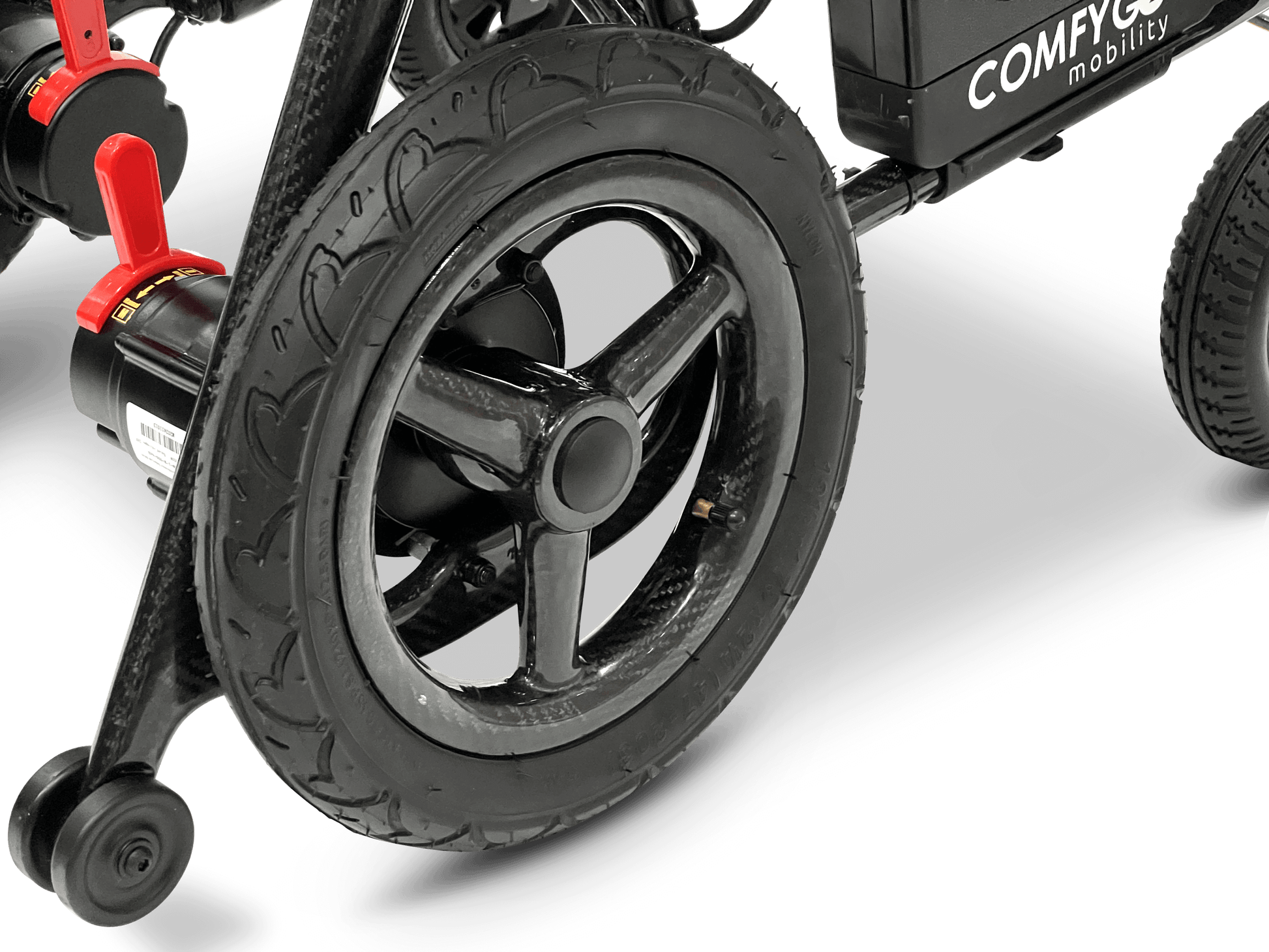 Phoenix Carbon Fiber Electric Wheelchair - rear wheel and anti tip wheel