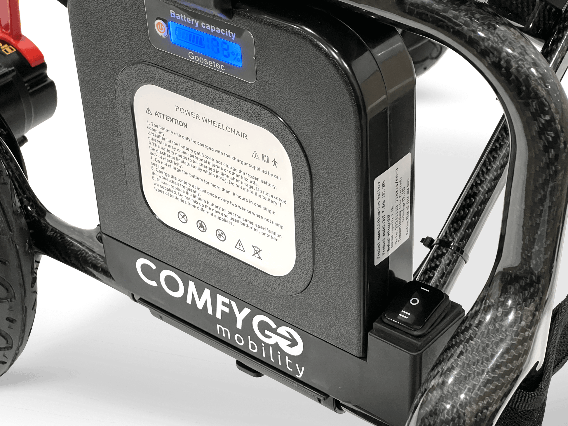 Phoenix Carbon Fiber Electric Wheelchair - battery close up