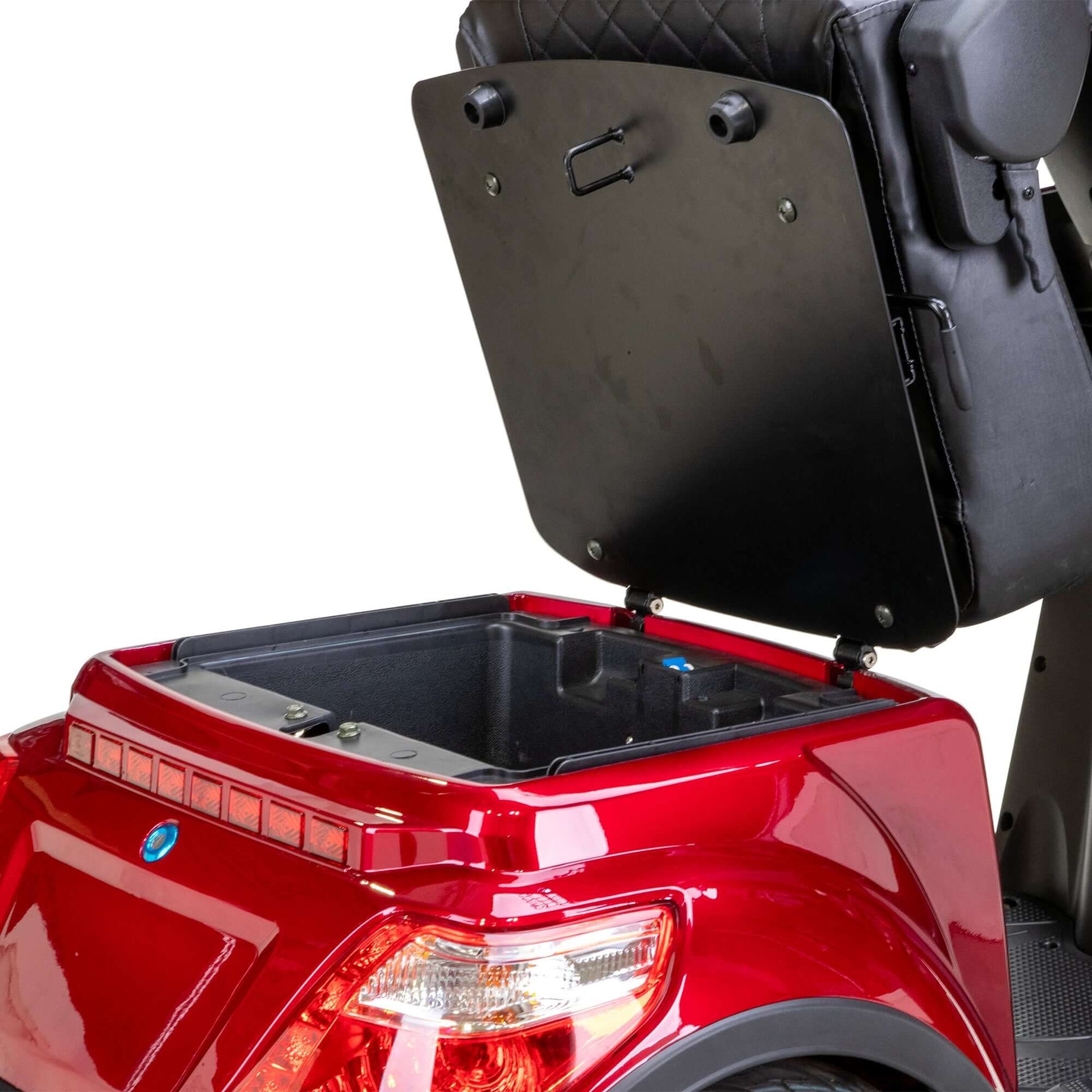 Legacy Mobility Scooter under seat storage bin with seat folded