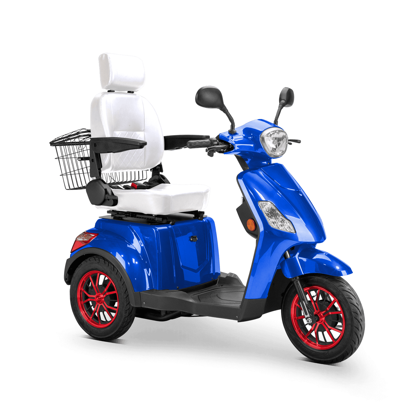 Legacy Mobility Scooter - blue with white seat and red wheels