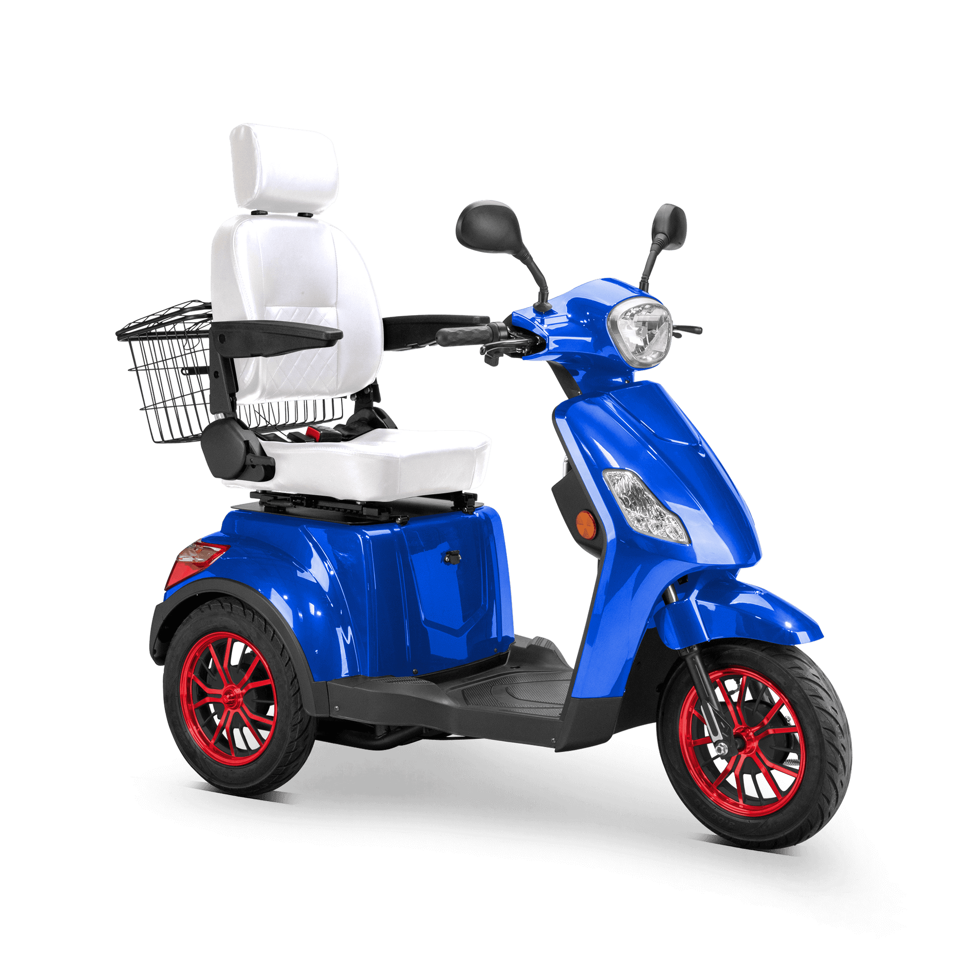 Legacy Mobility Scooter - blue with white seat and red wheels