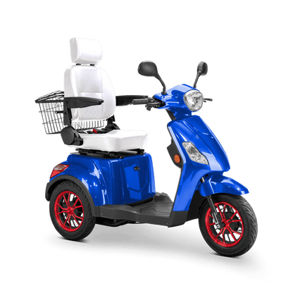 Legacy Mobility Scooter - blue with white seat and red wheels
