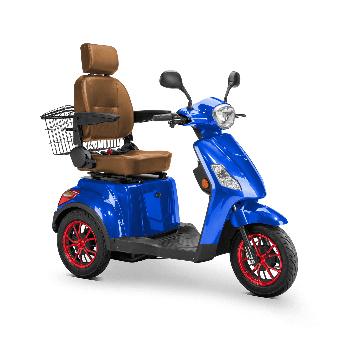 Legacy Mobility Scooter - blue with brown seat and red wheels