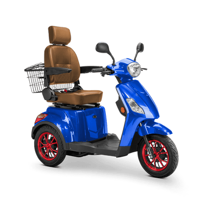 Legacy Mobility Scooter - blue with brown seat and red wheels
