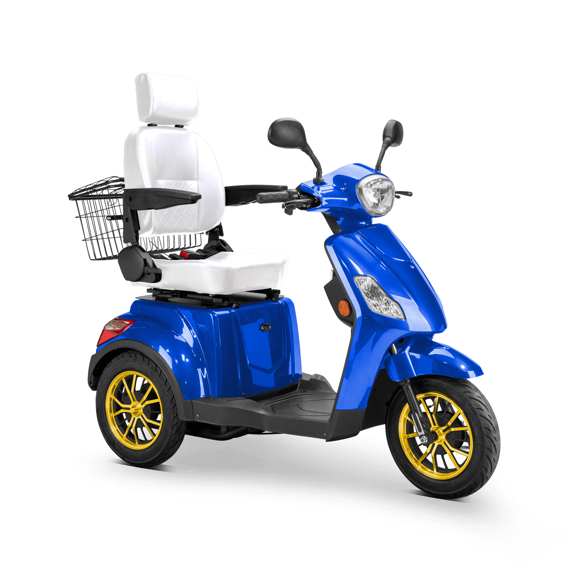 Legacy Mobility Scooter - blue with white seat and gold wheels