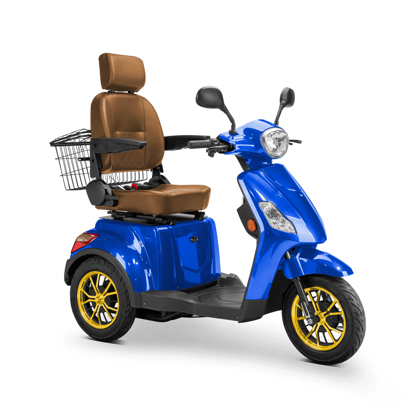 Legacy Mobility Scooter - blue with brown seat and gold wheels