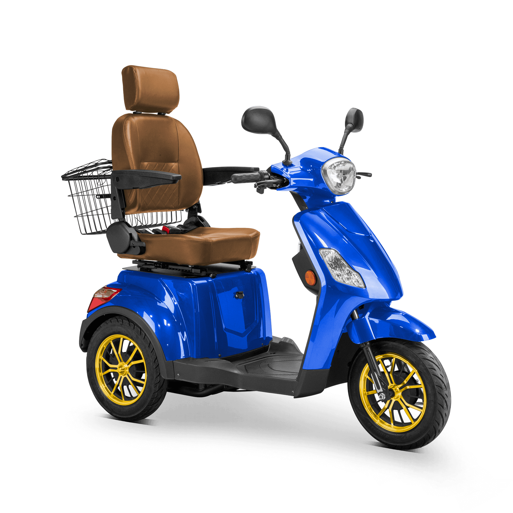Legacy Mobility Scooter - blue with brown seat and gold wheels