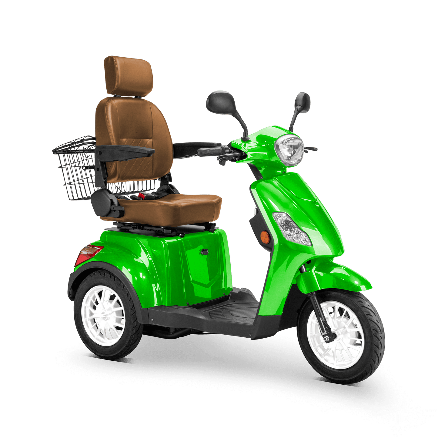 Legacy Mobility Scooter - green with brown seat and white wheels