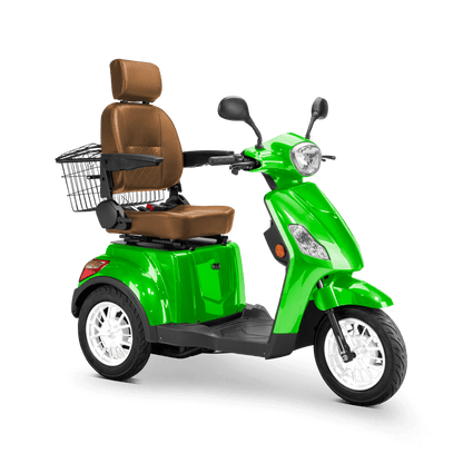 Legacy Mobility Scooter - green with brown seat and white wheels