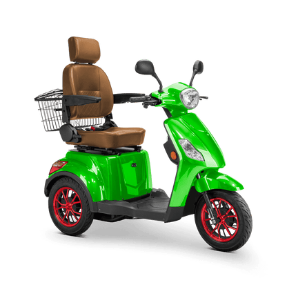 Legacy Mobility Scooter - green with brown seat and red wheels