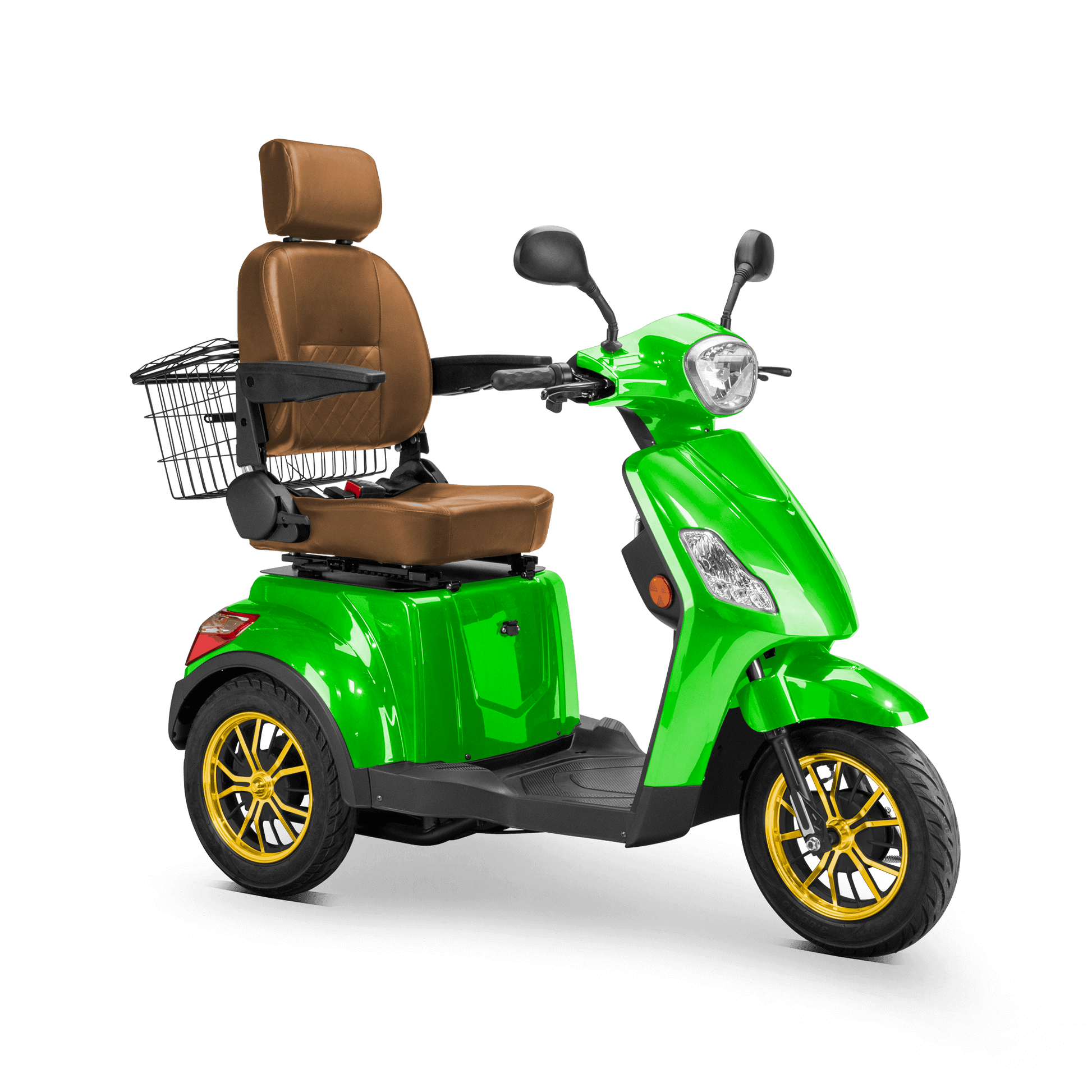 Legacy Mobility Scooter - green with brown seat and gold wheels