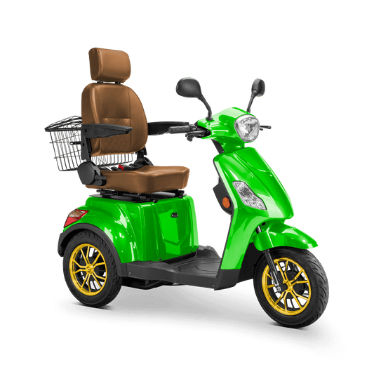 Legacy Mobility Scooter - green with brown seat and gold wheels