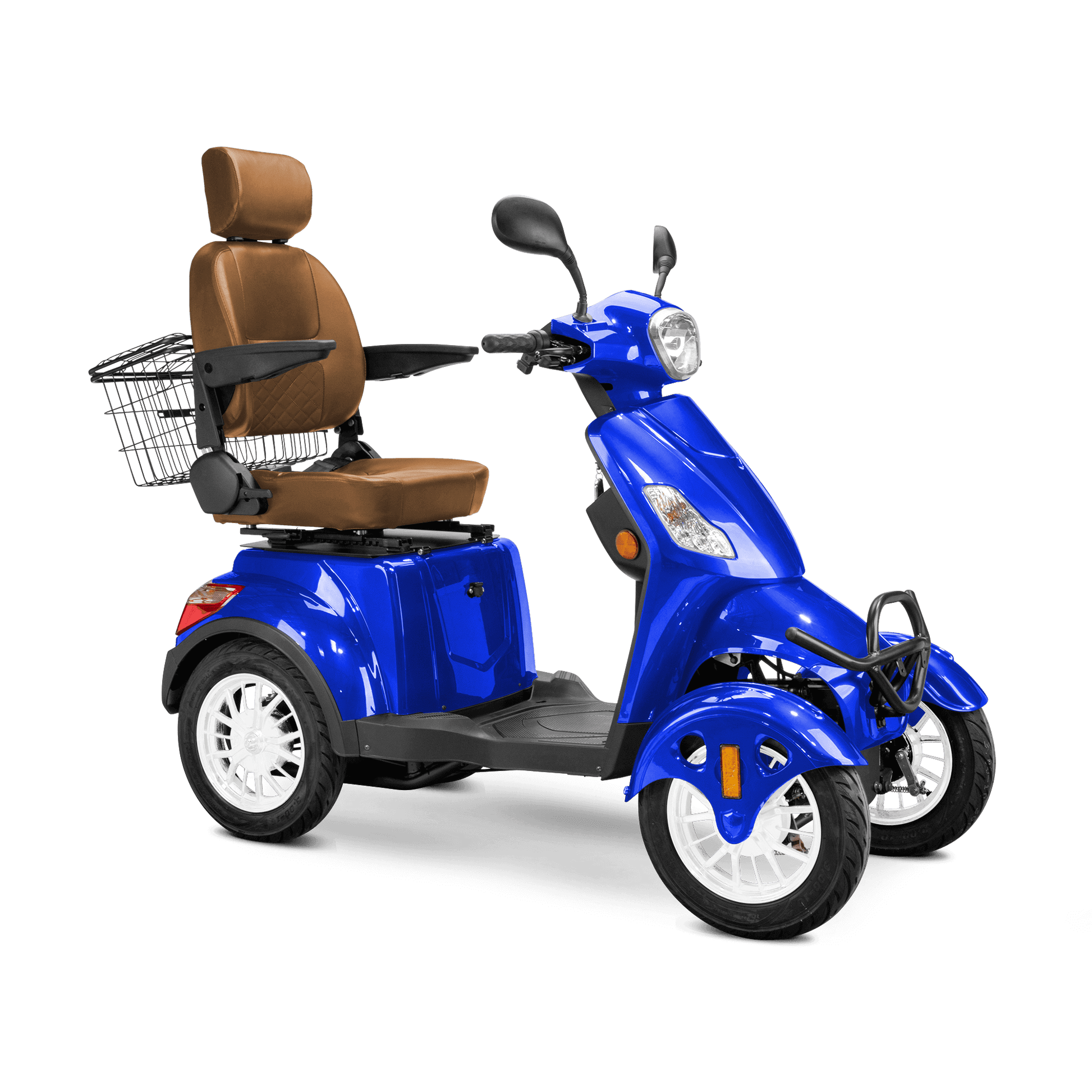 Prestige Mobility Scooter - blue with brown seat and white wheels