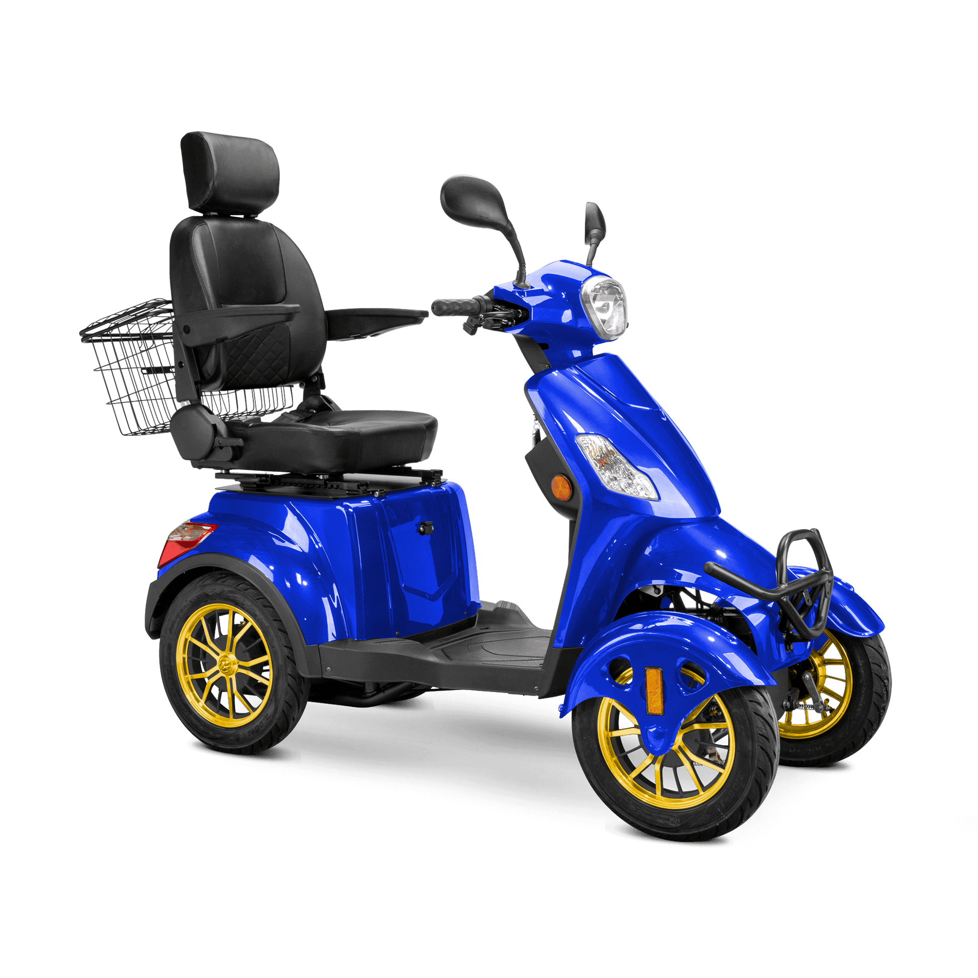 Prestige Mobility Scooter - blue with black seat and gold wheels