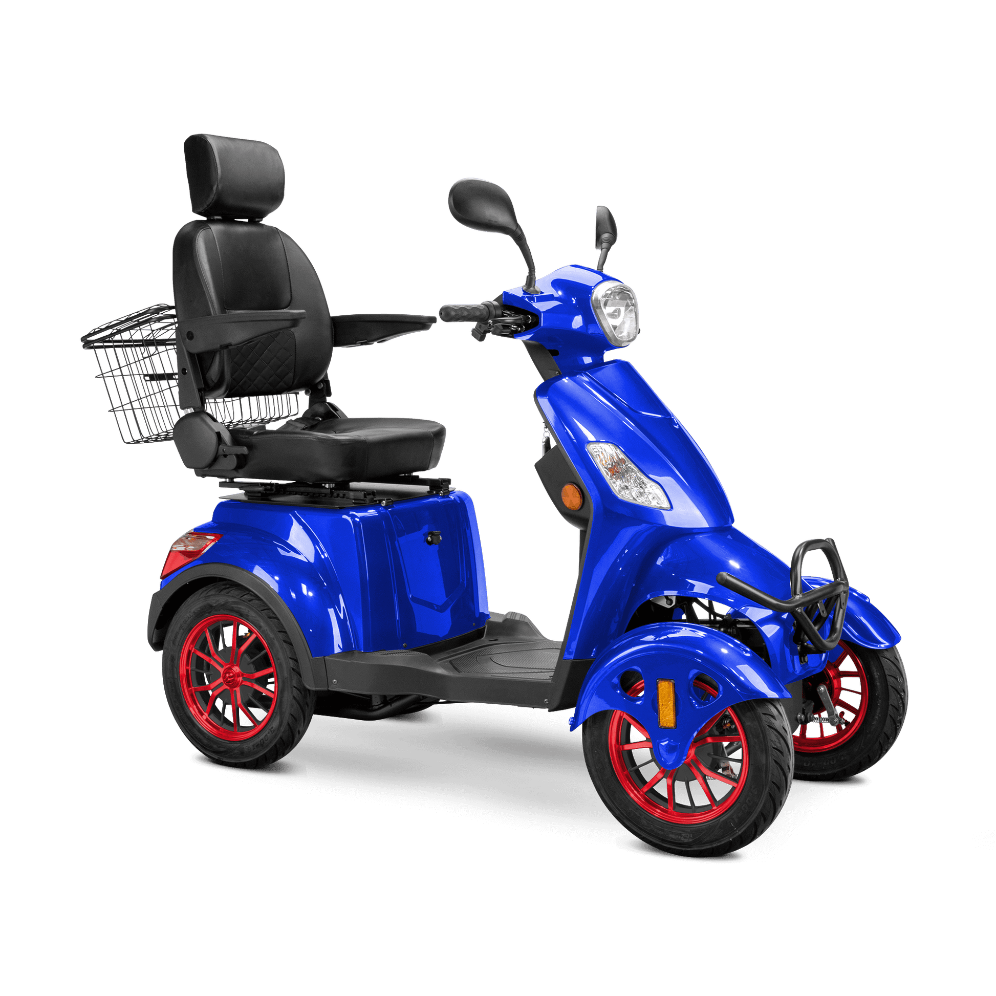 Prestige Mobility Scooter - blue with black seat and red wheels