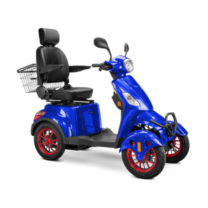 Prestige Mobility Scooter - blue with black seat and red wheels